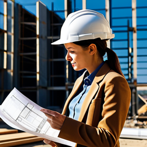 Home 15 **
"A professional female architect, fully clothed in a modest business casual outfit, reviewing blueprints at a sunlit construction site, wearing a hard hat, appropriate attire, safe for work, perfect anatomy, correct proportions, natural pose, professional photography, high quality, family-friendly"
**