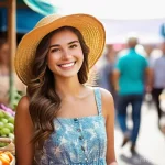 공연예술의 창작 과정 - A cheerful young woman in her early twenties, with long, wavy brown hair, is enjoying a sunny day at...