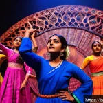 실험 연극과 아방가르드 예술 - A contemporary Bengali experimental theater scene featuring a young male and female actor in colorfu...
