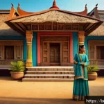 공연예술과 디지털 트윈 - A vibrant virtual theater stage inspired by traditional Bengali cultural elements, featuring intrica...